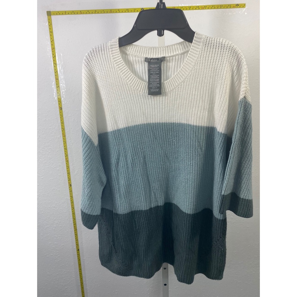 Matty M Womens Colorblock‎ Crew Neck Sweater Blue White Knit MS9691US0M Large